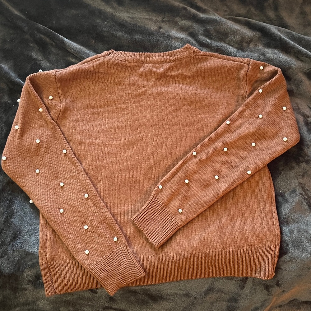 SHEIN Brown Knit Sweater with pearls - Picture 2 of 6